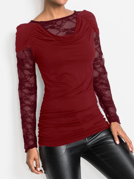 

Pizzo Casuale Top, Rosso, Blouses & Shirts