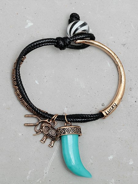 

Retro Ethnic Style Turquoise Wax Rope Alloy Bracelet, Green, Bracelets