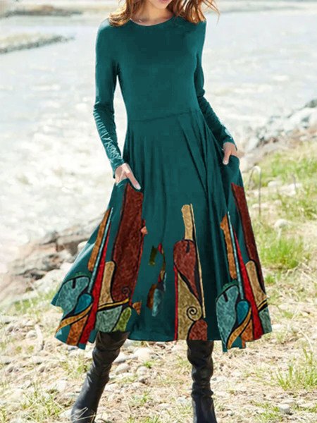 

Girocollo Cotone Abito, Green, Maxi Dresses