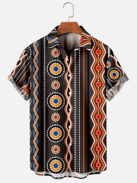 

Vintage ethnic pattern Hawaiian short sleeve shirt, As picture, Men's Floral shirt