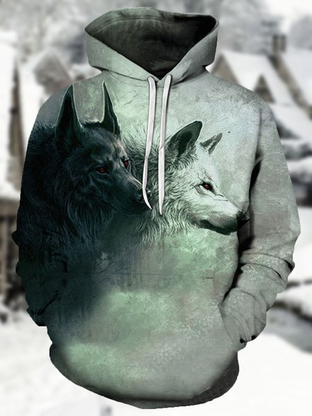 

Men's Wolf Series Printed With Pockets Sweater, Hoodies