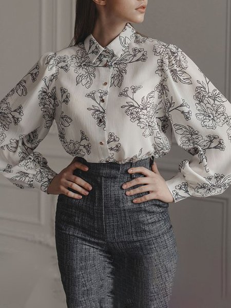 

Shirt Collar Loosen Daily Simple Top, As picture, Blouses and Shirts