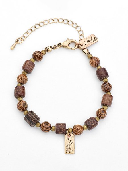 

Vintage Wood Bead Alloy Bracelet, As picture, Bracelets