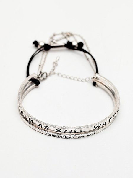 

Vintage personality English slogan bracelet 2 Pieces, Silver, Bracelets