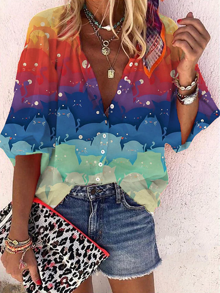 

Wooden Rainbow Loosen Striped Shirts & Tops, Multicolor, Shirts & Blouses