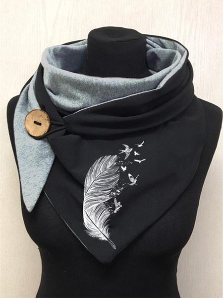 

Women's Feather Print Scarf, Black, Scarfs