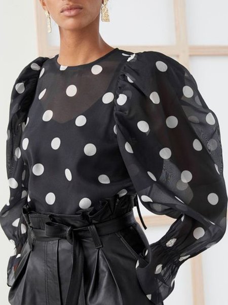 

Holiday Daily Regular Fit Polka Dots Top, Black, Tops