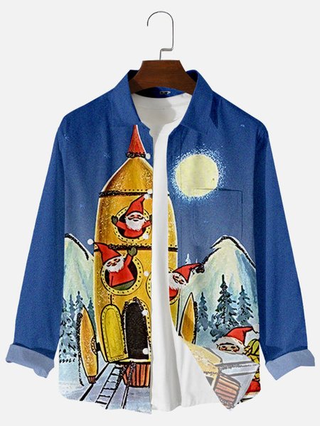 

Christmas Casual Shirt Collar Shirts & Tops, Blue, Men's shirts