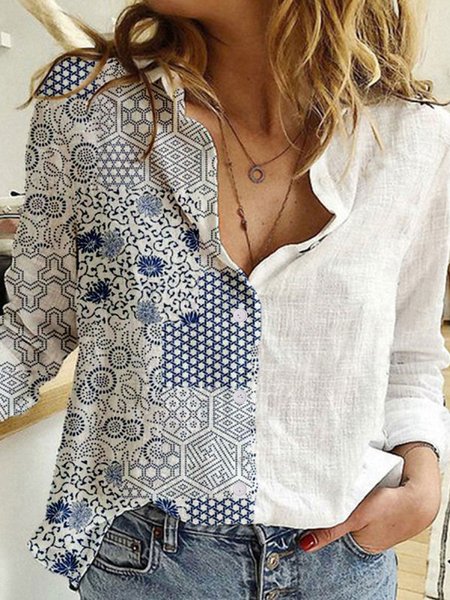 

Shirt Collar Loosen Shirts & Tops, Blue, Shirts & Blouses