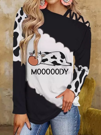 

Asymmetrical Color Block Loosen Fashion Shirts & Tops, Black, Tees & T-shirts