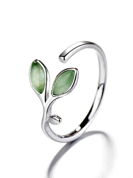 

Simple Opal Leaf Open Ring, White-gold, Rings