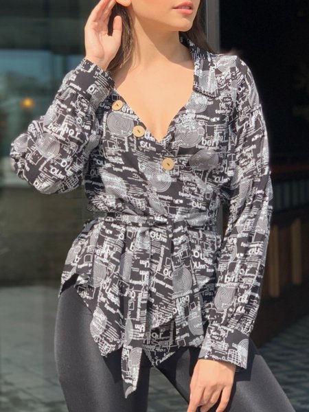 

V Neck Casual Long Sleeve Top, As picture, Tops