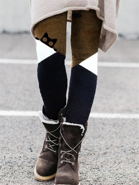 

Skinny Color Block Cotton Blends Leggings, Black, Leggings