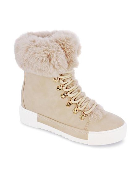 

Simple Stitching And Velvet Warm Martin Boot, Beige, Boots