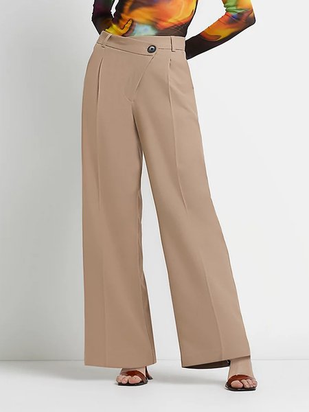 

Loosen Straight Leg Pants, Khaki, Wide Leg Pants