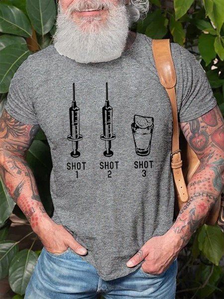 

Fun graphic text print round neck short sleeve T-shirt, Gray, T-shirts