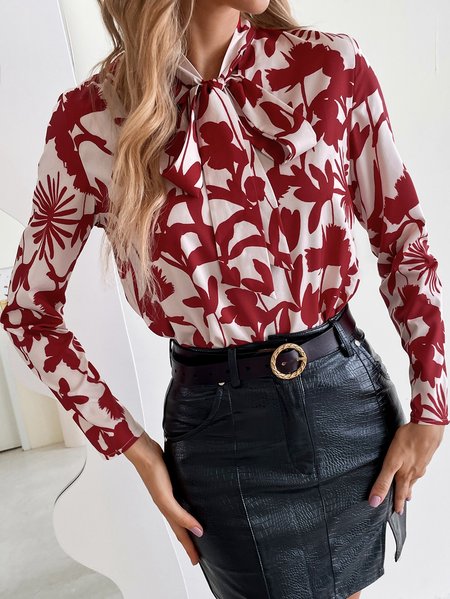 

Tie Neck Regular Fit Shirts & Tops, Red, Blouses and Shirts