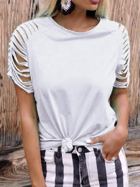 

Solid Ripped Shirts & Tops, White, T-Shirts