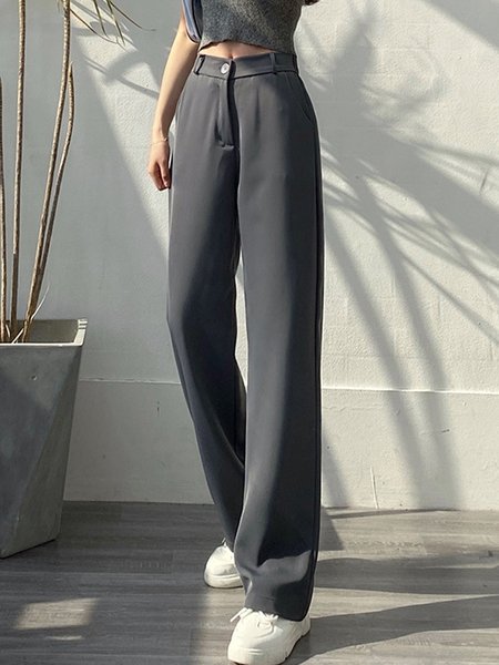 

Solid Wide Leg Pants, Gray, Wide Leg Pants