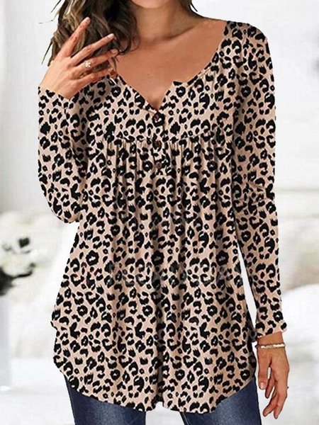 

Leopard Casual Cotton Blends Shirts & Tops, Tops