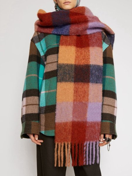

Casual Vintage Work Simple Checked/Plaid Scarf, Crimson, Scarves