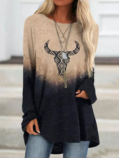 

Round Neck Ombre Casual Shirts & Tops, Brown, Tops