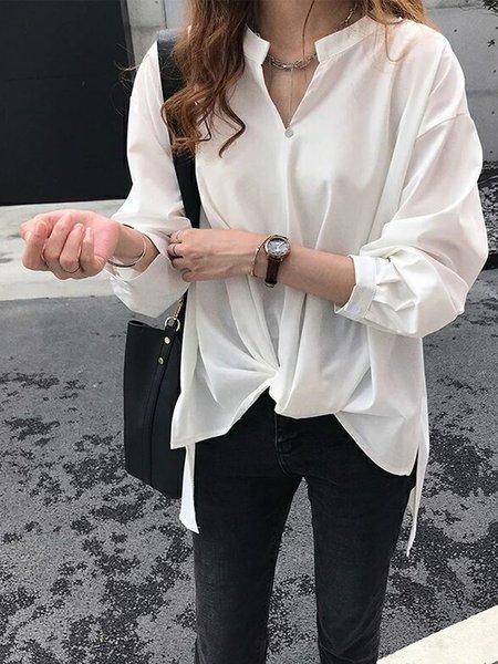 

Casual Cotton V Neck Shirt, White, Blouses and Shirts