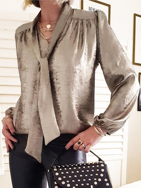 

Casual Solid V Neck Loosen Long Sleeve Shirts & Tops, As picture, Tops
