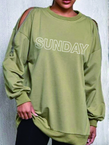 

Vintage Off Shoulder Crew Neck Letter Sweatshirt, Army green, Hoodies and Sweatshirts