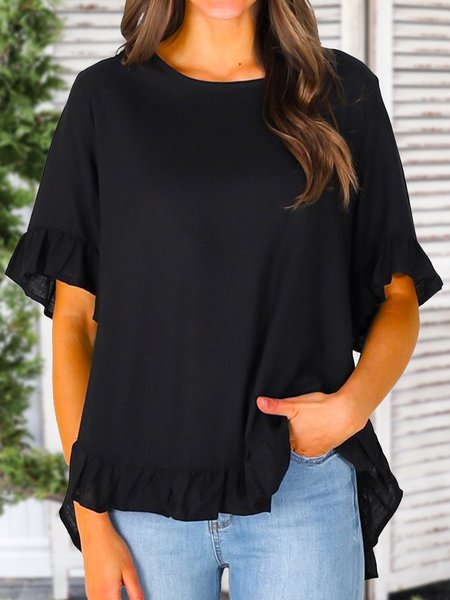 

Loosen Plain Crew Neck Shirts & Tops, Black, Tops