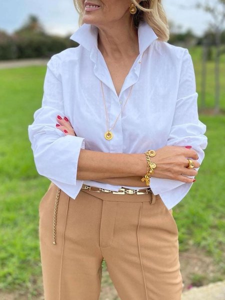 

Plain Simple Loosen Long Sleeve Top, White, Blouses and Shirts
