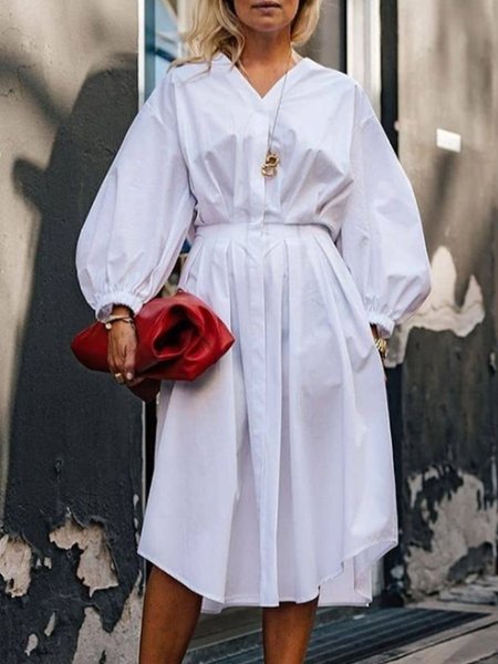 

Work Formal Slim Fit Elegant Dress, White, Midi Dresses