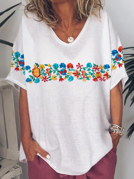 

Boho Casual Floral Cotton Shirts & Tops, White, Tops