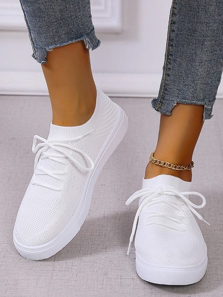 

Simple Plain Lace Up Fly Woven Sneakers, White, Athletic & Casual Shoes