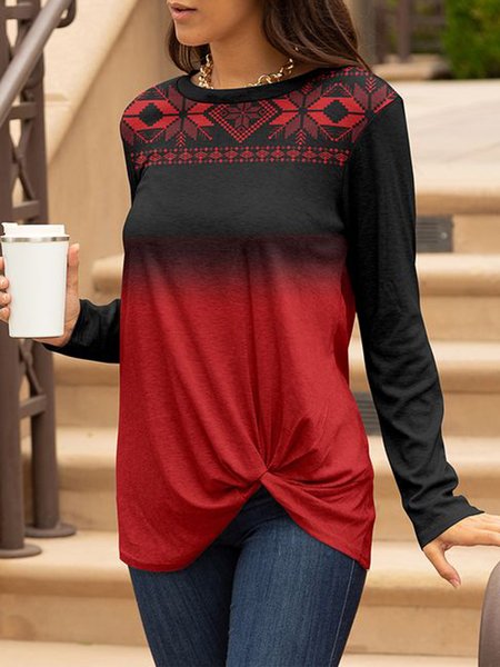 

Casual Ombre Tribal Shirts & Tops, Black-red, Tops