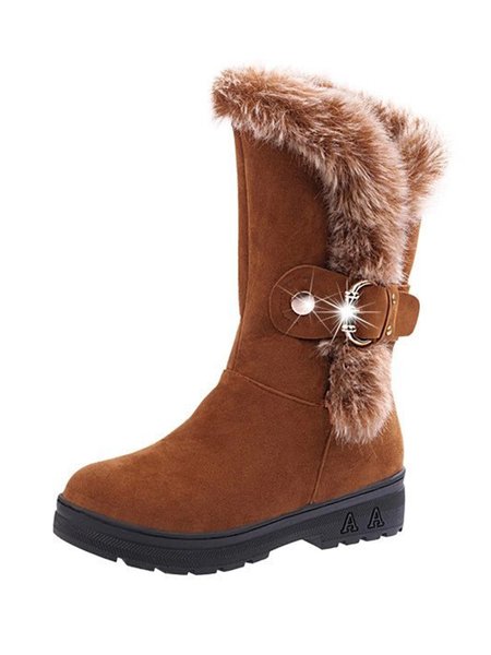 

Simple Metal Wool Stitching And Velvet Warm Snow Boots, Camel, Boots