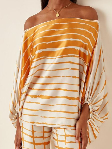 

Date Holiday Daily Bishop Sleeve Boat Neck Top, Yellow, Tops
