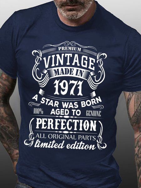 

Vintage 1971 Short Sleeve Crew Neck T-shirt, Purplish blue, T-shirts