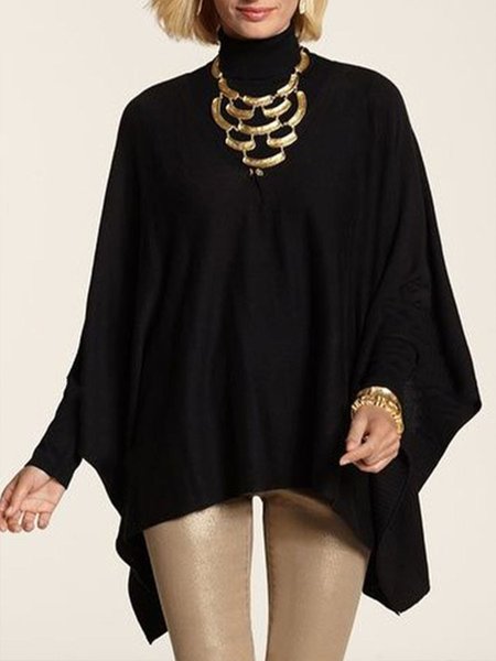 

High Neck Oversize Plain Top, Black, Tops