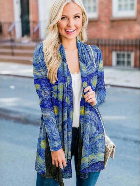 

Casual Landscape Print Outerwear, Multicolor, Sweaters&Cardigans