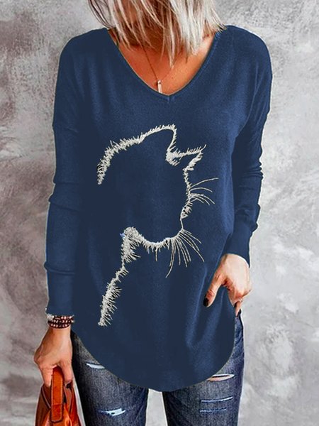 

Stampato Floreale Maniche Lunghe Top, Blu, Blouses & Shirts