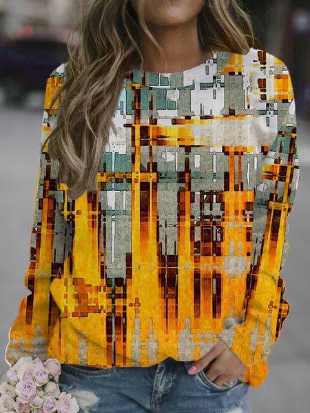 

Abstract Art Print Round Neck Long Sleeve Sweatshirt, As picture, Hoodies&Sweatshirts