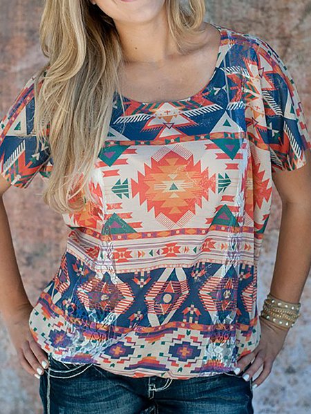 

Geometric Print Casual V neck Short Sleeve T-Shirts & Tops, Multicolor, T-Shirts