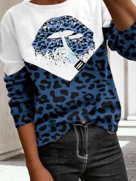 

Plus Size Loosen Casual Off Shoulder Shirts & Tops, Blue, Long sleeve tops