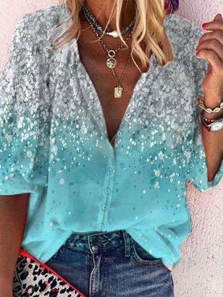 

Half Sleeve Buttoned Ombre Shirts & Tops, Blue, Blouses & Shirts