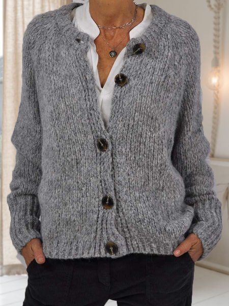 Casual Plain Crew Neck Sweater, Gray, Sweaters