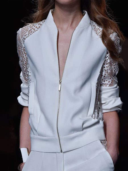 

Elegant Patchwork Loosen Daily Crop Outerwear, White, Jackets