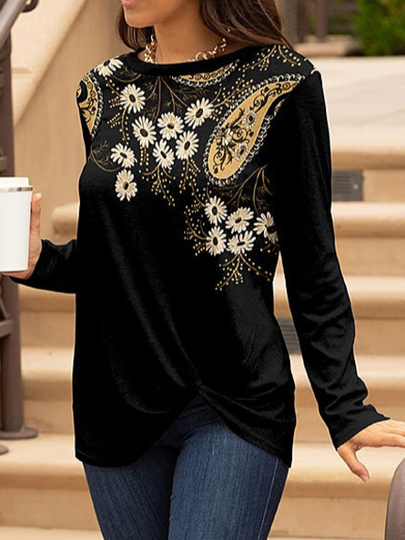 

Floral Cotton Blends Shirts & Tops, Black, Tees & T-shirts