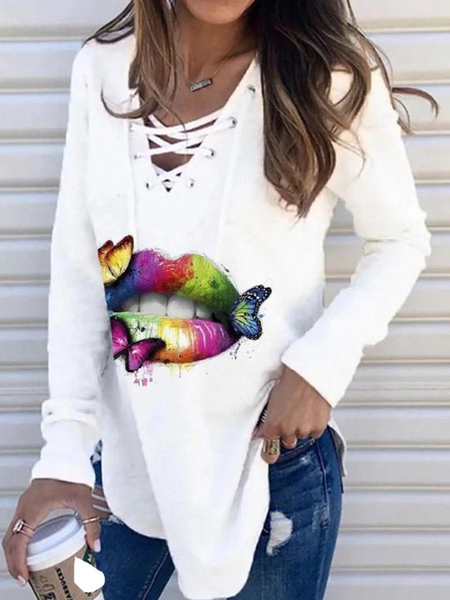 

Casual Cotton Blends Loosen Shirts & Tops, White, Tops