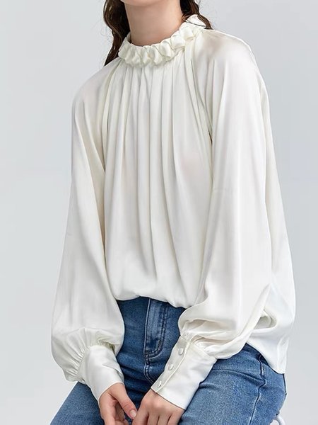 

Regular Fit Crew Neck Elegant Top, White, Blouses and Shirts